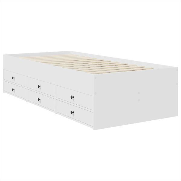 Легло-диван с чекмедже Бял и черен 100 x 200 cm Инженерно дърво