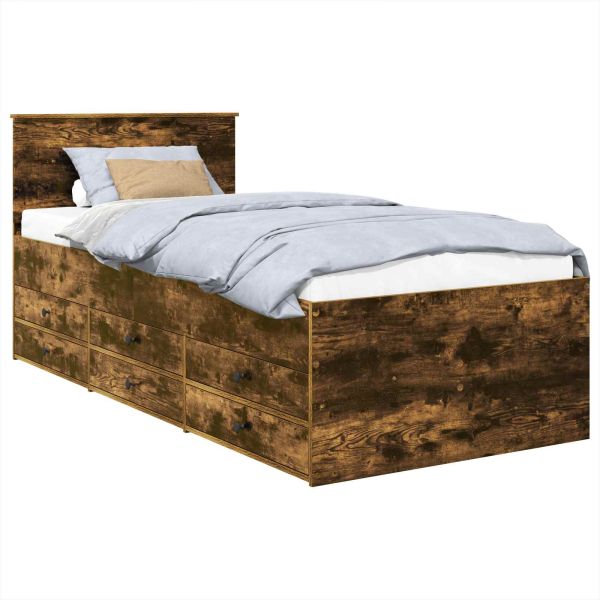 Легло-диван Димящ дъб и черно 100 x 200 cm Инженерно дърво