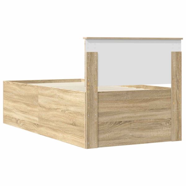 Легло-диван Сономски дъб и черно 90 x 190 cm Инженерно дърво