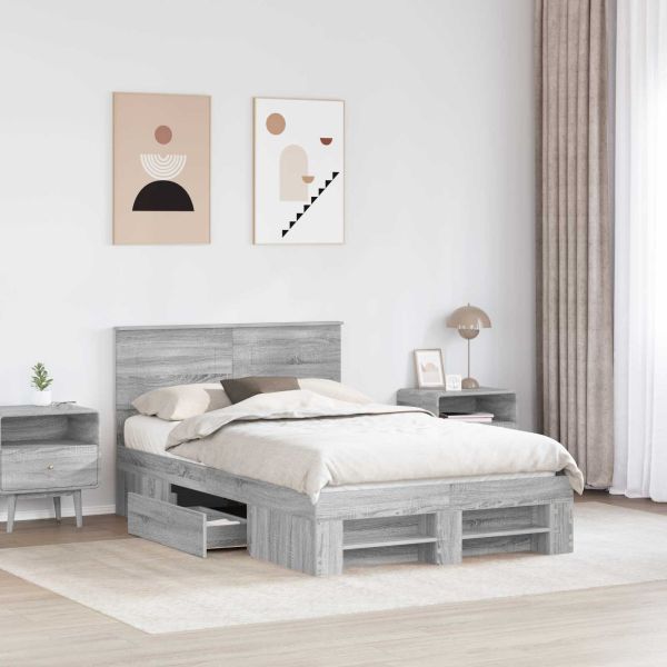Рамка за легло Сив Сонома 137 x 203 см Инженерно дърво