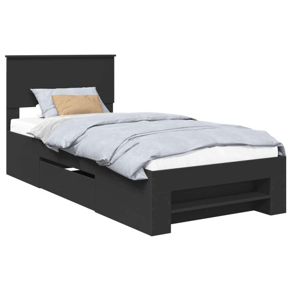 Рамка за легло с таблото Черно 90 x 200 cm Инженерно дърво