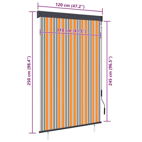Външна ролетна щора, 120x250 см, жълто и синьо