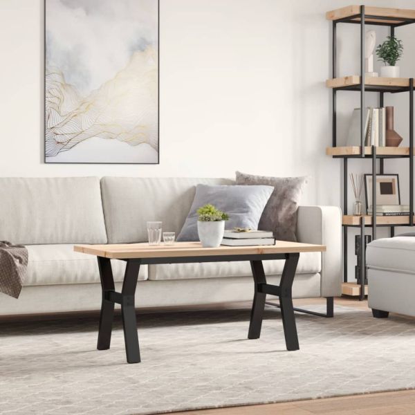 Кафе маса Y-образна рамка 100x50x45,5 см бор масив и стомана