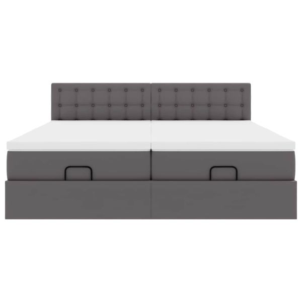 Османска легло с матраци, сиво, 160x200 см, изкуствена кожа