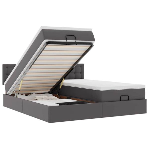 Османска легло с матраци&LED, сиво, 160x200 см, изкуствена кожа