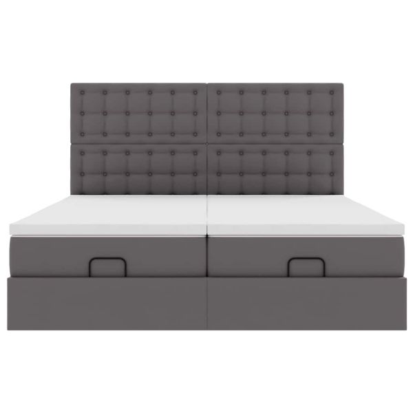 Османска легло с матраци, сиво, 160x200 см, изкуствена кожа