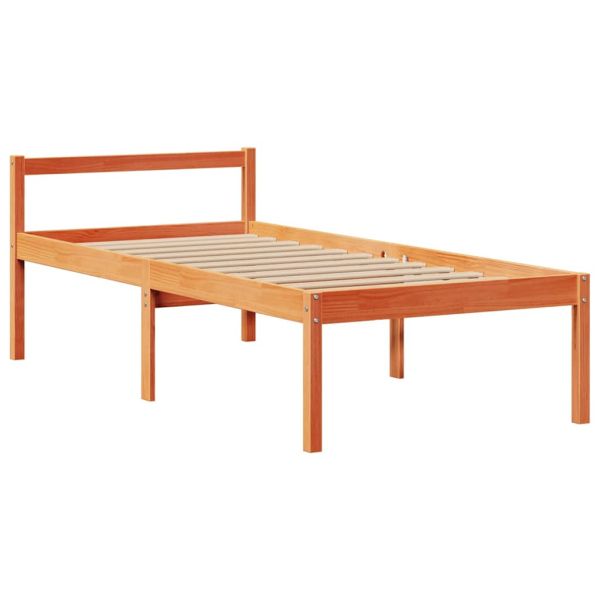 Легло с рафтове за книги без матрак кафяв 90x190 см бор масив