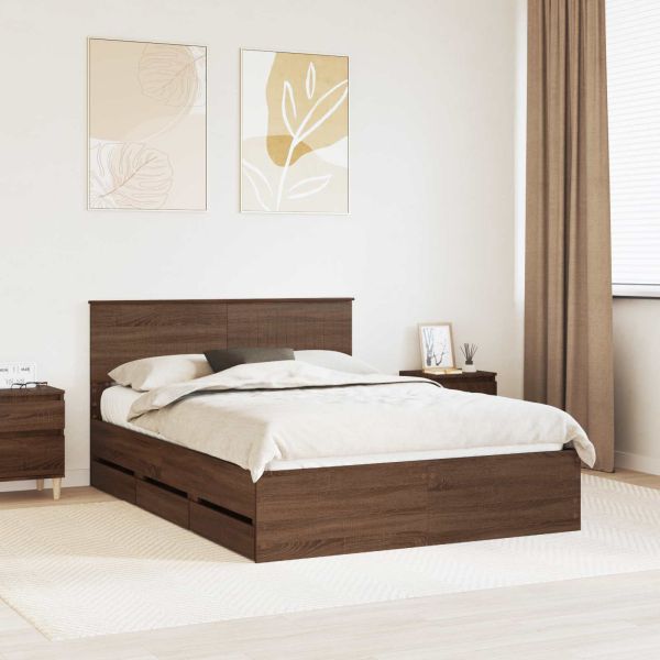 Рамка за легло Кафяв дъб 135 x 190 cm Инженерна дървесина