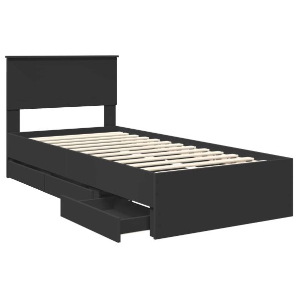 Рамка за легло с чекмедже Черно 90 x 190 cm Инженерна дървесина