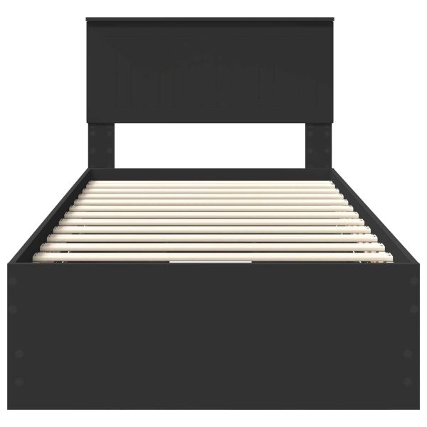 Рамка за легло с чекмедже Черно 90 x 190 cm Инженерна дървесина