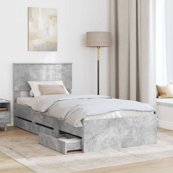 Рамка за легло Циментено сиво 90 x 200 cm Инженерна дървесина