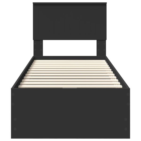 Рамка за легло с чекмедже Черно 75 x 190 cm Инженерна дървесина