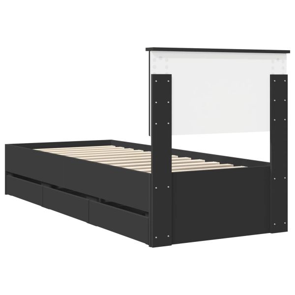 Рамка за легло с чекмедже Черно 75 x 190 cm Инженерна дървесина