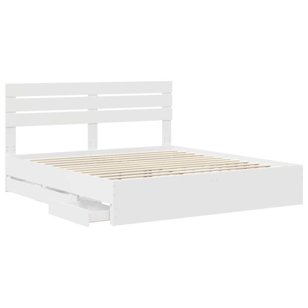 Рамка за легло с чекмедже Бяло 200 x 200 cm Инженерна дървесина