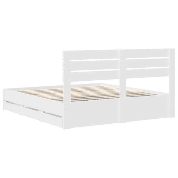 Рамка за легло с чекмедже Бяло 200 x 200 cm Инженерна дървесина