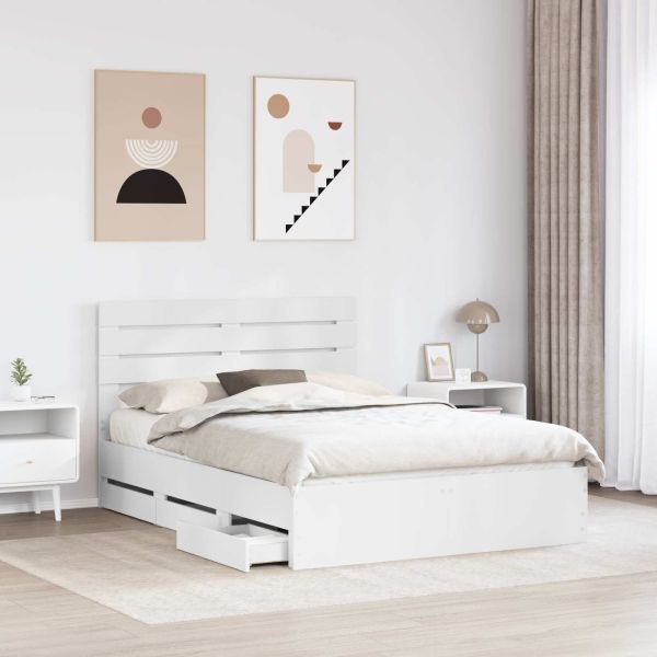 Рамка за легло с чекмедже Бяло 140 x 190 cm Инженерна дървесина