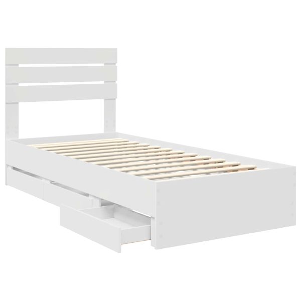 Рамка за легло с чекмедже Бяло 90 x 190 cm Инженерна дървесина