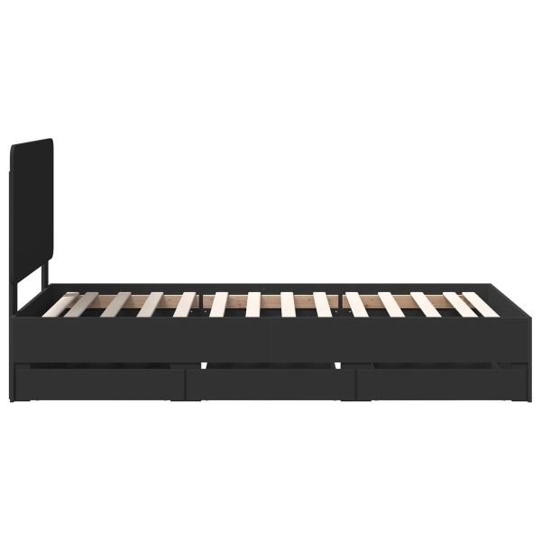 Рамка за легло с чекмедже Черно 90 x 200 cm Инженерна дървесина