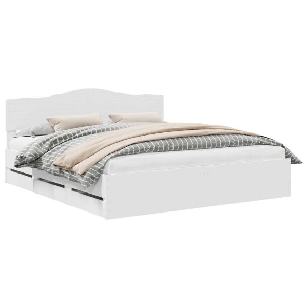 Рамка за легло с чекмедже Бяло 200 x 200 cm Инженерна дървесина