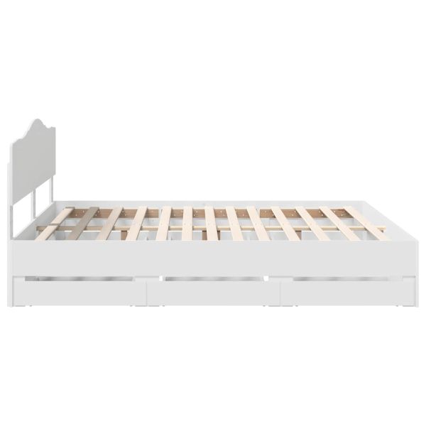 Рамка за легло с чекмедже Бяло 200 x 200 cm Инженерна дървесина