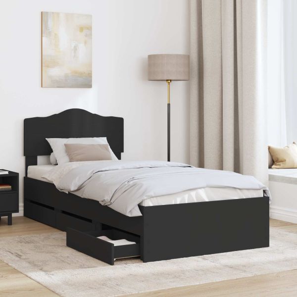 Рамка за легло с чекмедже Черно 90 x 200 cm Инженерна дървесина