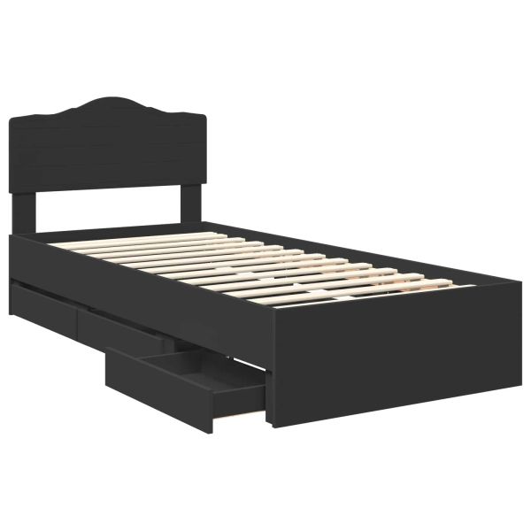 Рамка за легло с чекмедже Черно 90 x 200 cm Инженерна дървесина