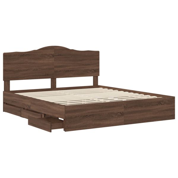 Рамка за легло Кафяв дъб 200 x 200 cm Инженерна дървесина