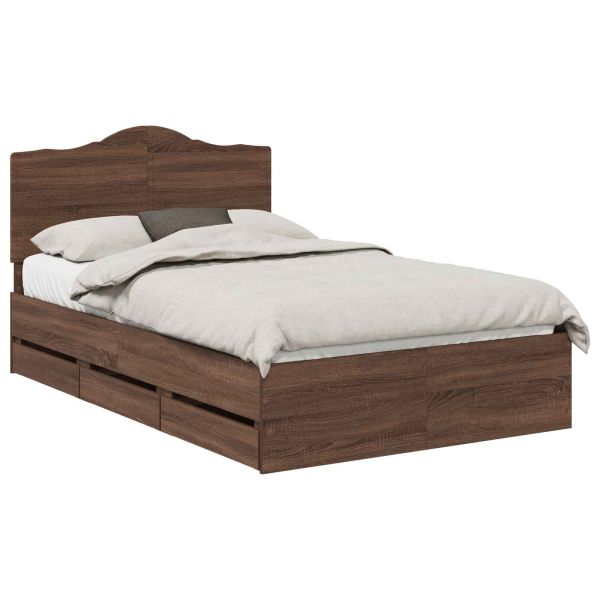 Рамка за легло Кафяв дъб 135 x 190 cm Инженерна дървесина