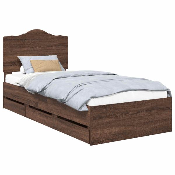 Рамка за легло Кафяв дъб 98.5 x 200 см Инженерна дървесина