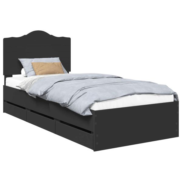 Рамка за легло с чекмедже Черно 90 x 200 cm Инженерна дървесина