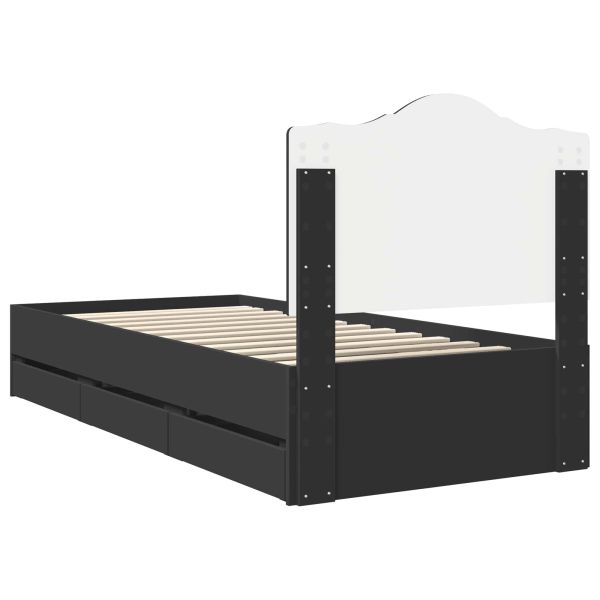 Рамка за легло с чекмедже Черно 90 x 200 cm Инженерна дървесина