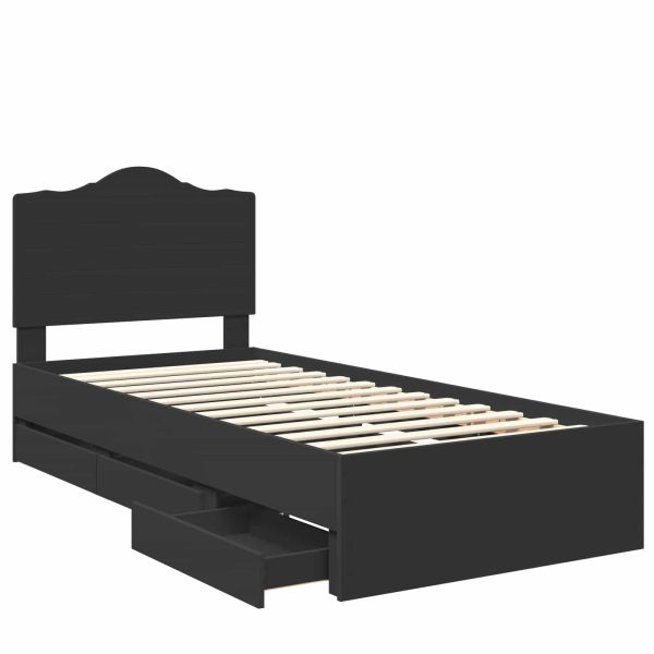 Рамка за легло с чекмедже Черно 75 x 190 cm Инженерна дървесина