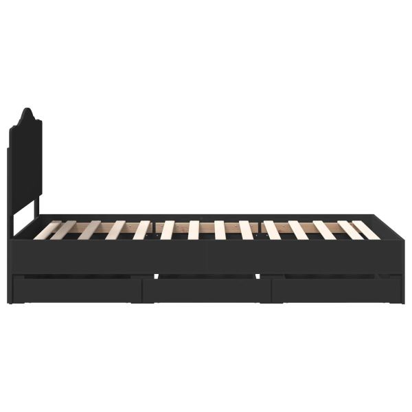 Рамка за легло с чекмедже Черно 75 x 190 cm Инженерна дървесина
