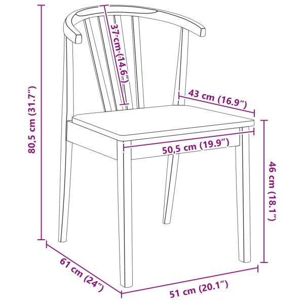 Трапезен стол 2 pcs Естествен Солиден каучуков материал
