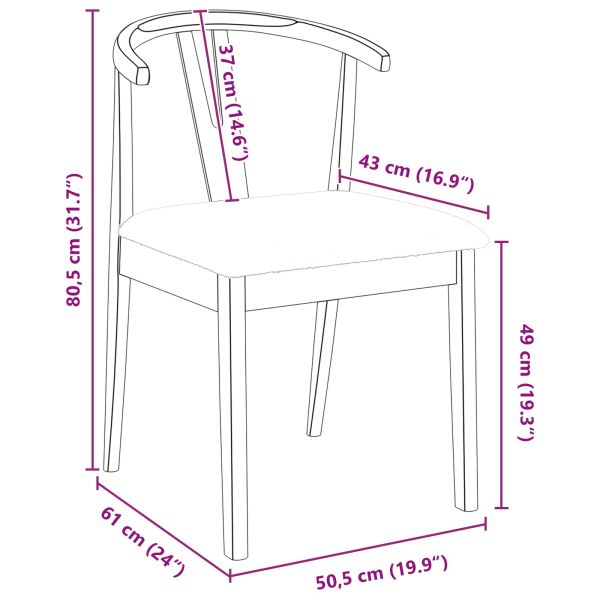 Трапезен стол 2 pcs Естествено и светло Солидно гумено дърво