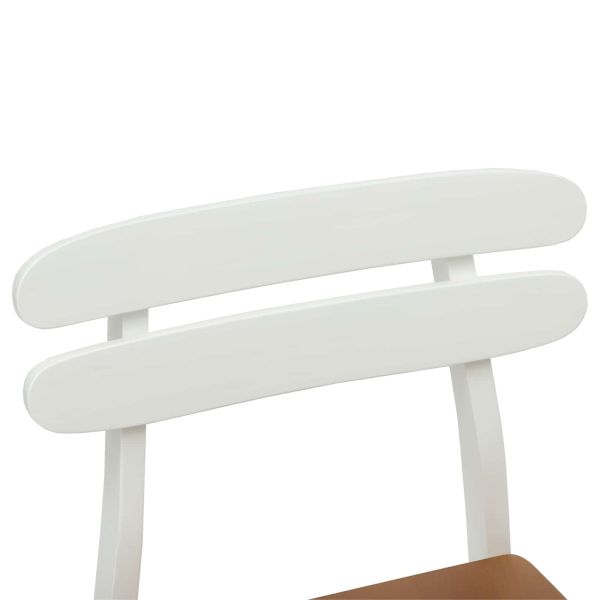 Трапезен стол 2 pcs Бял и натурален Солидно гумено дърво