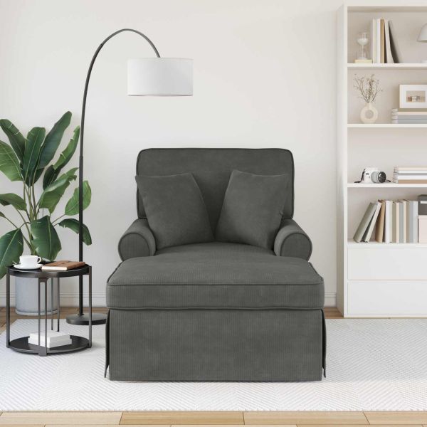 Шезлонг с пола Тъмен сив 91 x 157 x 91 см Ребрист плат