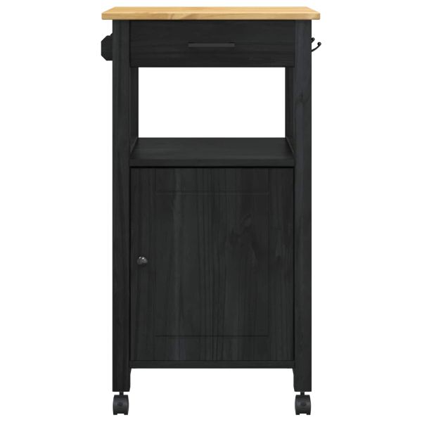 Кухненска количка Черно 88,5 x 40 x 48 см Солиден бор