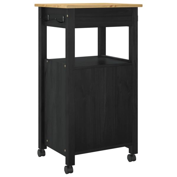 Кухненска количка Черно 88,5 x 40 x 48 см Солиден бор