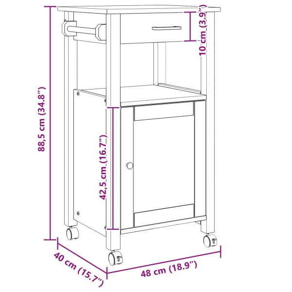 Кухненска количка Черно 88,5 x 40 x 48 см Солиден бор