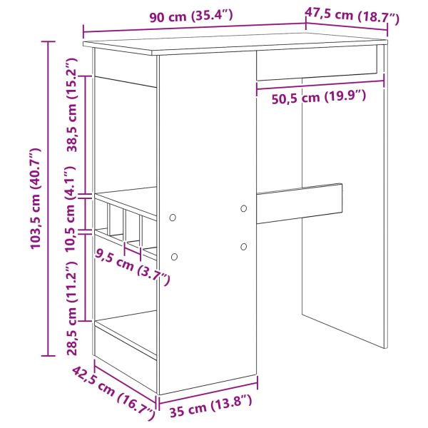 Бар маса с рафт Черния дъб 90 x 47.5 x 103.5 см Инженерно дърво