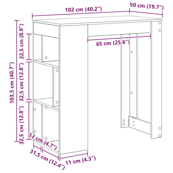 Бар маса с рафт Черния дъб 102 x 50 x 103,5 см Инженерно дърво