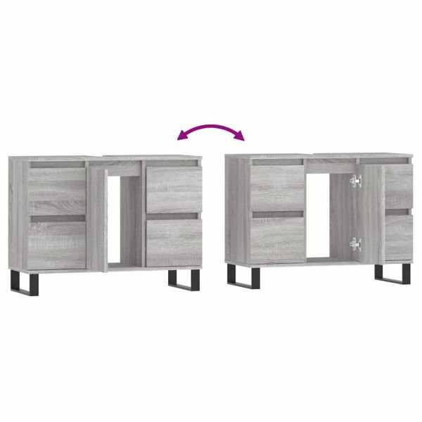 Шкаф за баня, сив сонома, 80x33x60 см, инженерно дърво