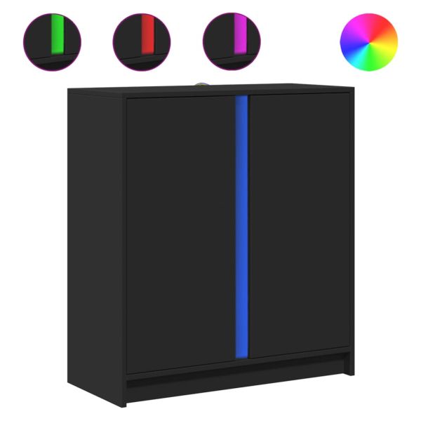 Сайдборд с LED, черен, 77x34x85 см, инженерно дърво