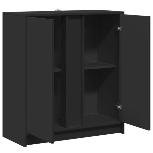 Сайдборд с LED, черен, 77x34x85 см, инженерно дърво