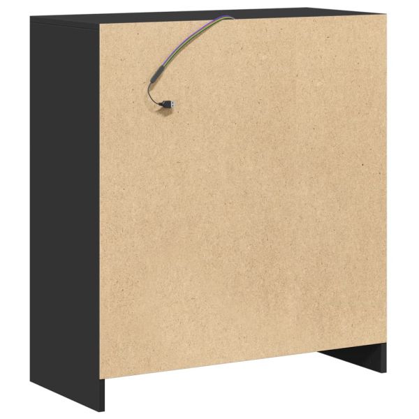 Сайдборд с LED, черен, 77x34x85 см, инженерно дърво