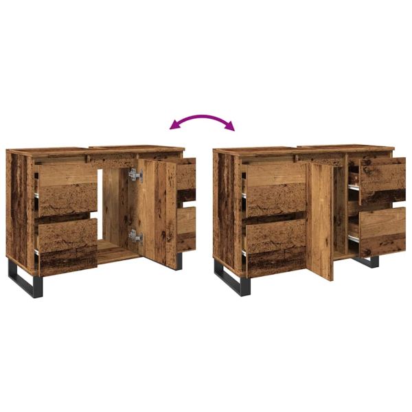 Шкаф за мивка в банята Старо дърво 80x33x60 cm