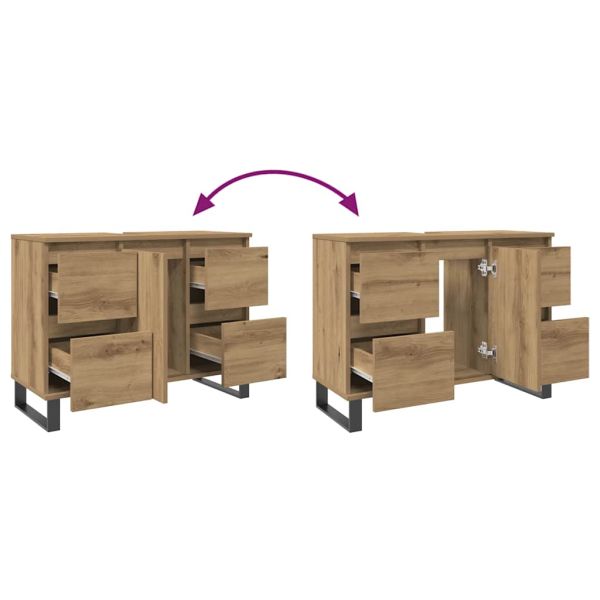 Шкаф за мивка за баня, Дъб артизан, 80x33x60см, инженерно дърво