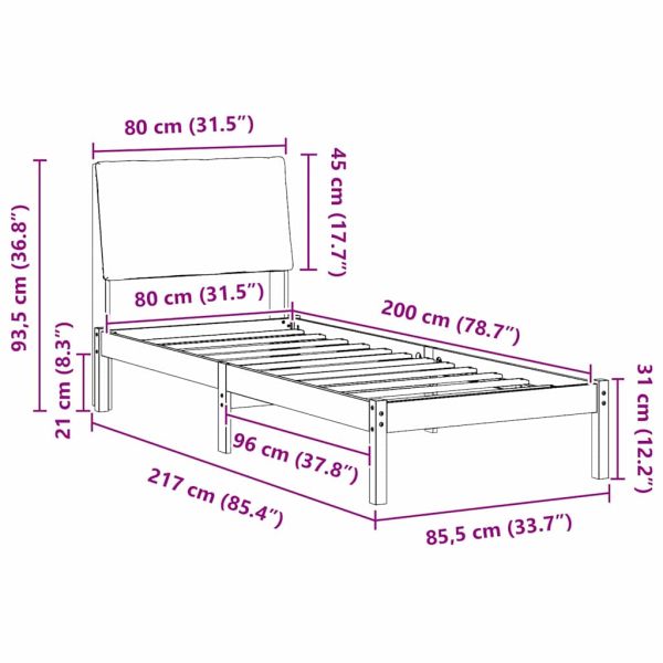 Рамка на леглото Бял и светлосив 80 x 200 cm Борово дърво масив