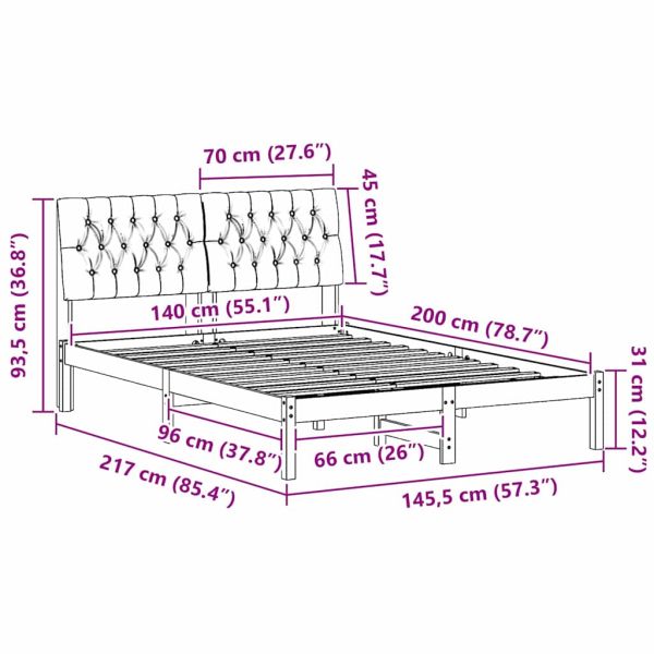 Рамка за легло Светлосиво 140 x 200 cm Солидно борово дърво